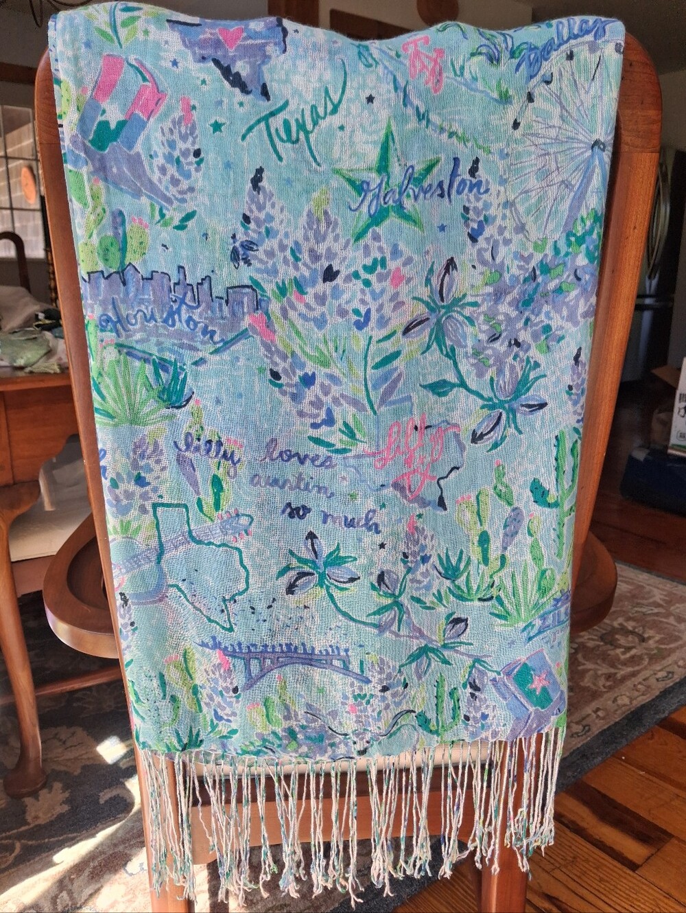 Lilly Pulitzer Murfee Scarf "Lilly Loves Texas" Silk/cashmere EUC